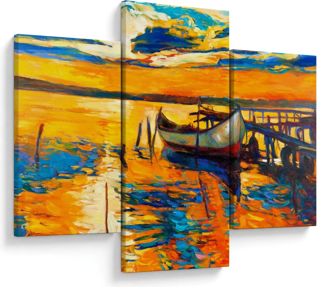 Obraz - Loďka pri západe slnka (90x60 cm)