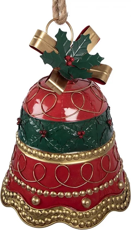 Červeno-zlatá veľká kovová závesná dekorácia zvonček - Ø 24*31 cm