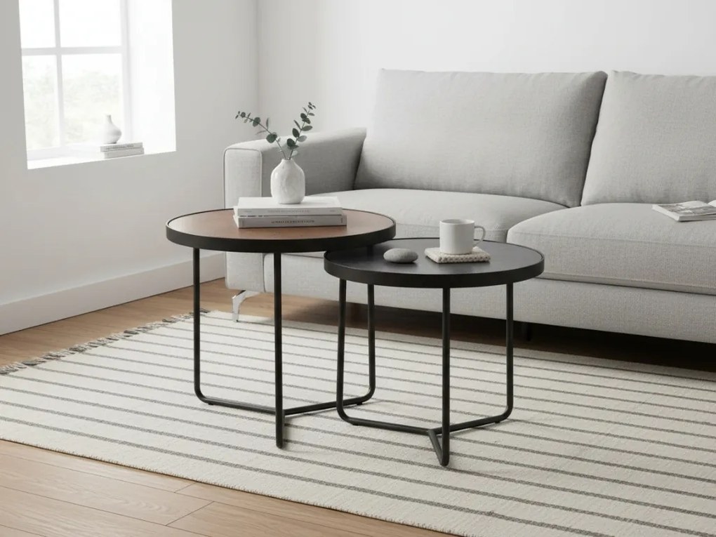 Odkladacie stolíky PENELOPE sada 2 ks Ø 50 cm, hnedá/čierna