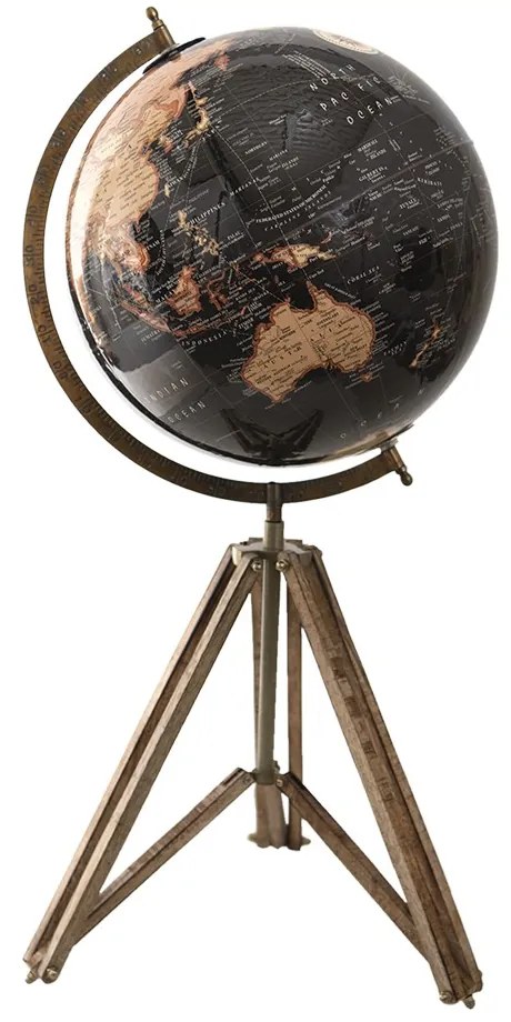 Čierny dekoratívny glóbus na drevenej trojnožke Globe - 31*31*71 cm