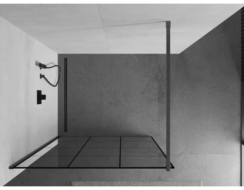 Mexen Kioto, sprchová zástena Walk-In 110 x 200 cm, 8mm číre sklo čierny vzor, grafitový profil, 800-110-101-66-77