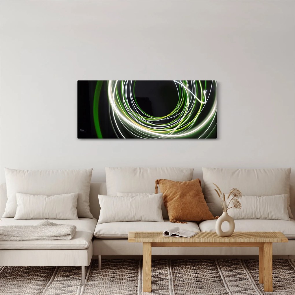 Obraz zelených čiar (120x50 cm)