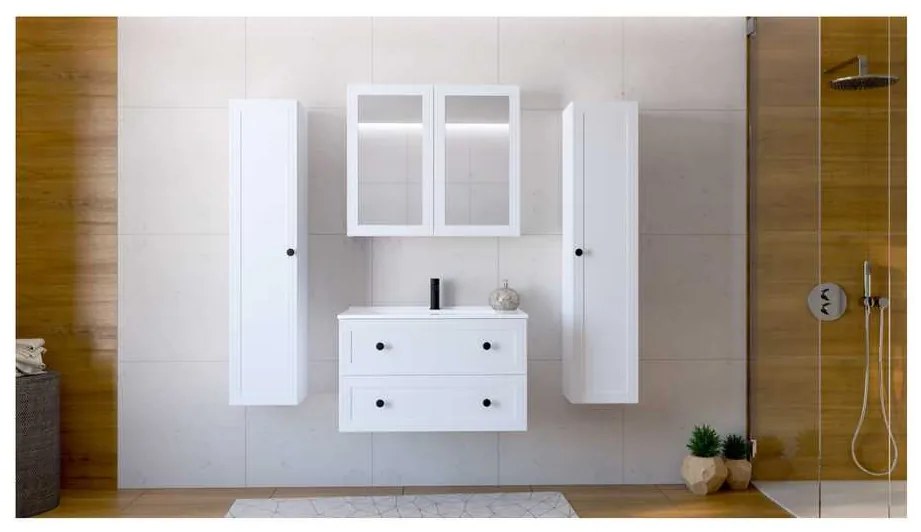 Závesná zrkadlová skrinka Bondi 80 cm, biela