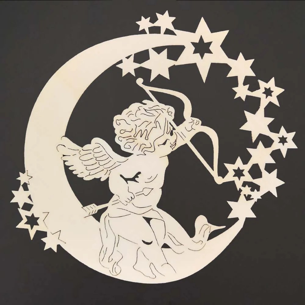 AMADEA Drevená ozdoba anjel na mesiaci s lukom 15 cm