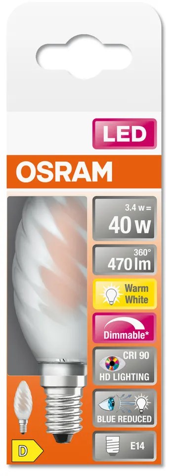 LED žiarovka E14 BW35 3,4W = 40W 470lm 2700K Warm 300° CRI90 Žiarovka OSRAM SUPERSTAR+ Stmievateľná