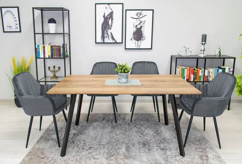 Stolička LUGO - tmavosivý zamat / čierne nohy