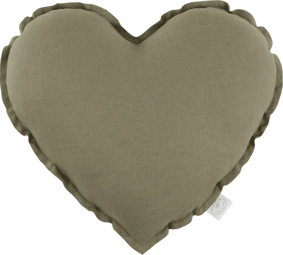 Ľanový vankúš srdca olivová 44cm