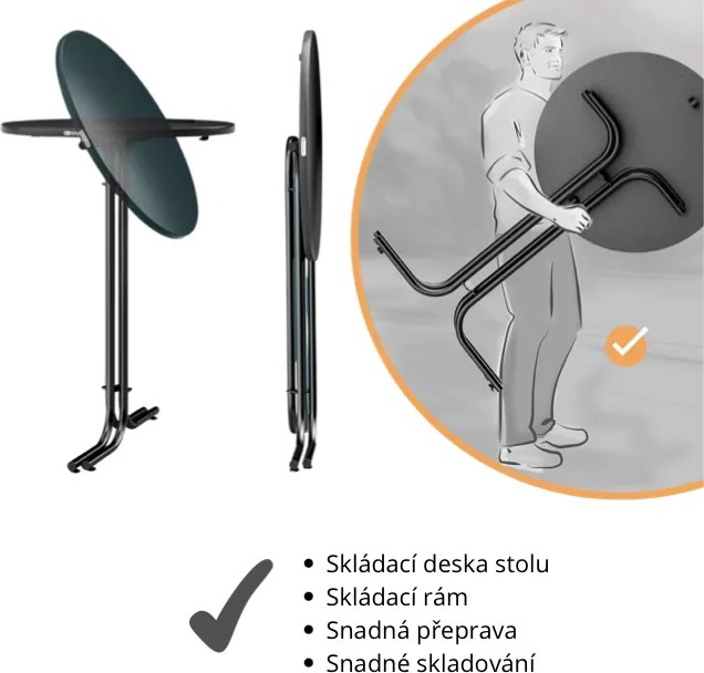 Cateringový skladací barový stôl Malik 80 cm sivý