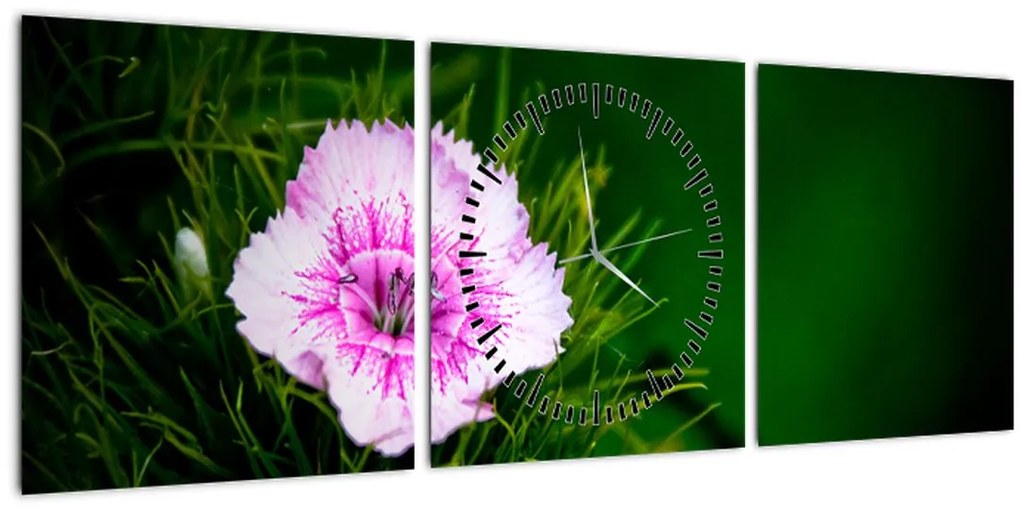 Obraz ružového kvetu (s hodinami) (90x30 cm)