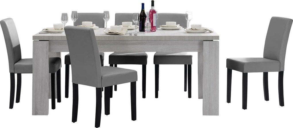 [en.casa]® Rustikálny dubový jedálenský stôl HTFU-2333 so 6 stoličkami HTMY-9701