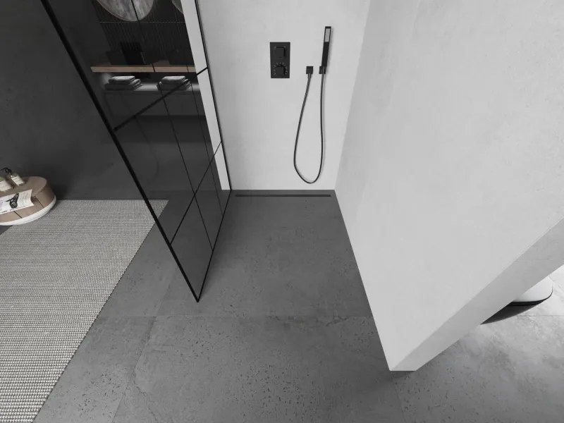 Mexen Kioto, sprchová zástena Walk-In 110 x 200 cm, 8mm číre sklo čierny vzor, grafitový profil, 800-110-101-95-77
