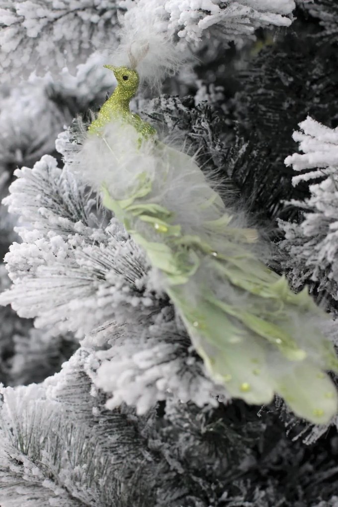 Zelený dekoračný páv so štipcom 26cm