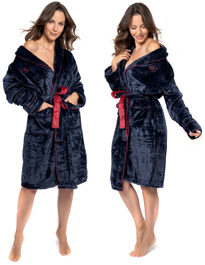 Dámský župan Roger M tmavě modrý/červený