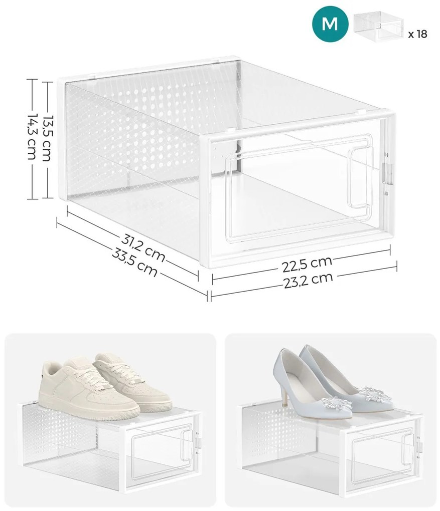 Úložný box Bill, sada 18ks, 23x14x33,5 cm, transparentná