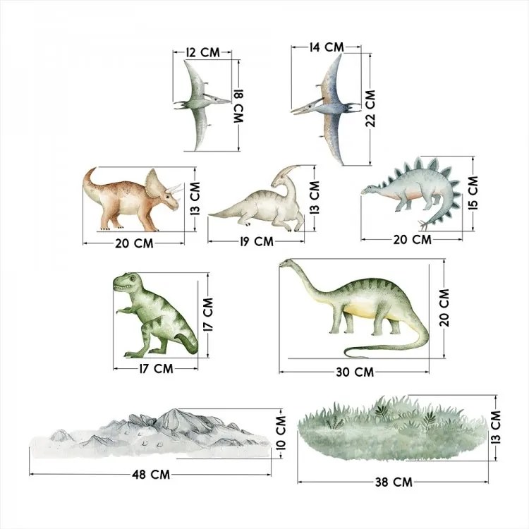 lovel.sk Nálepka na stenu Dino - dinosaury, kamene, oblaky, vážky a tráva DK396