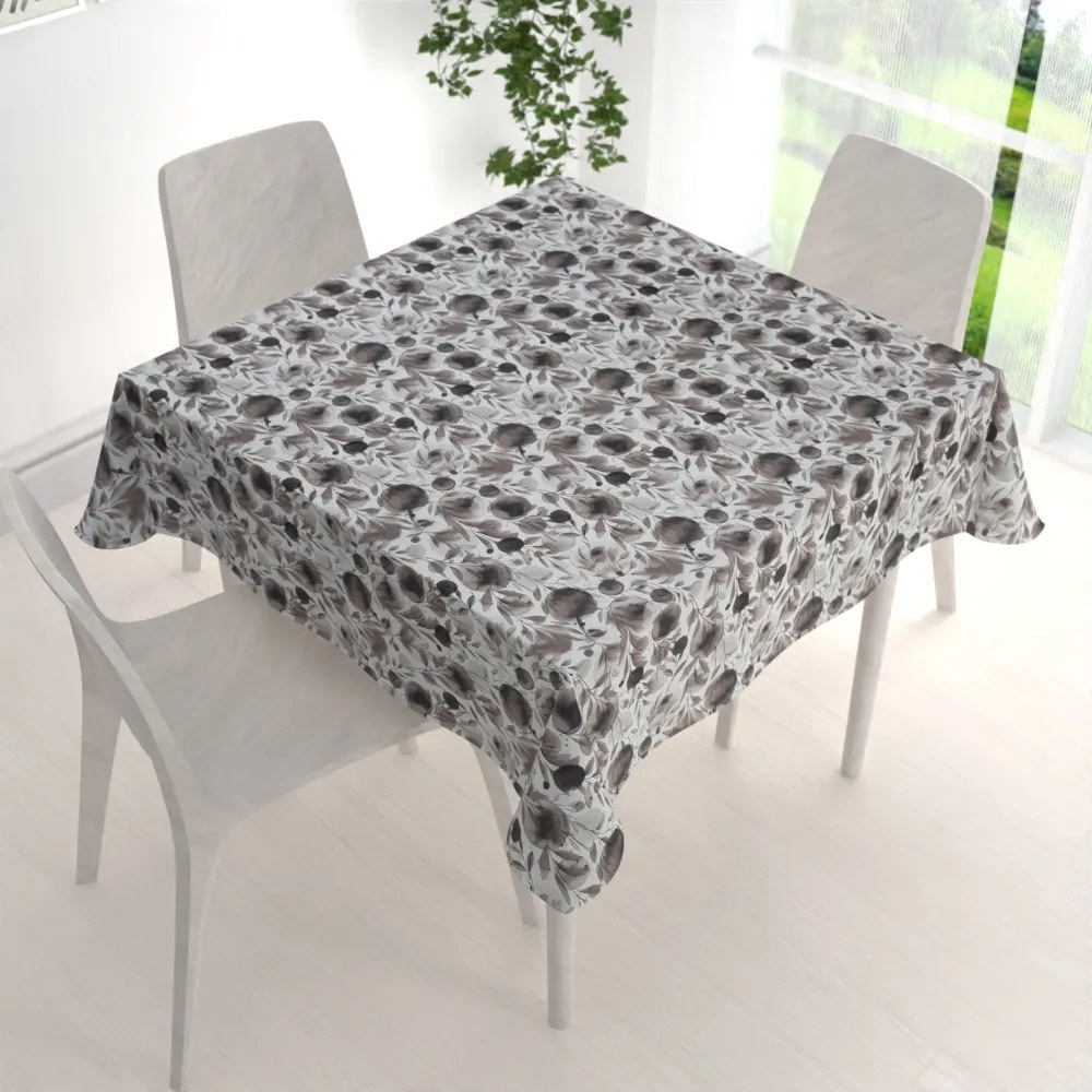 Biante Dekoračný štvorcový obrus Rongo RGP-504 Hnedé popínavé lístky na bielom 90x90 cm