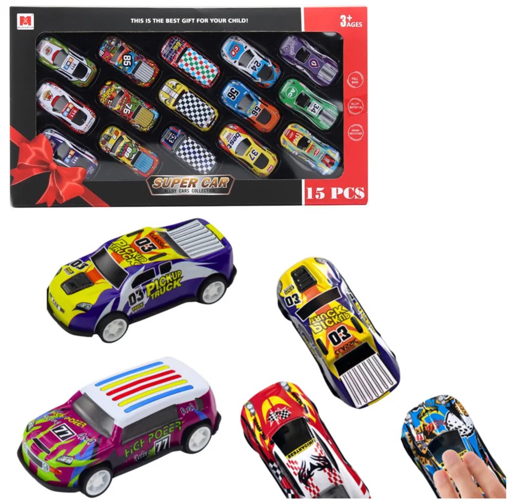 LEAN TOYS Sada farebných vozidiel s pohonom - 15 kusov