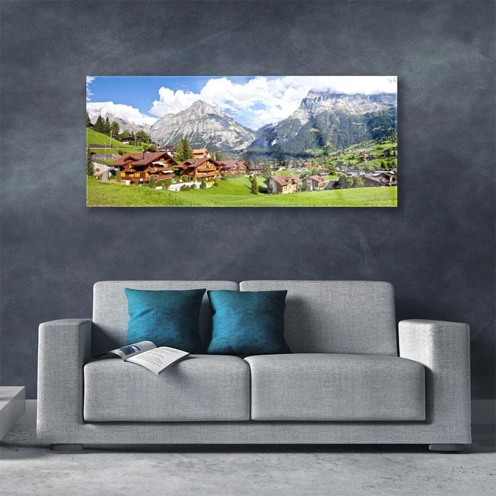 Obraz na akrylátovom skle Domy hora krajina 125x50 cm