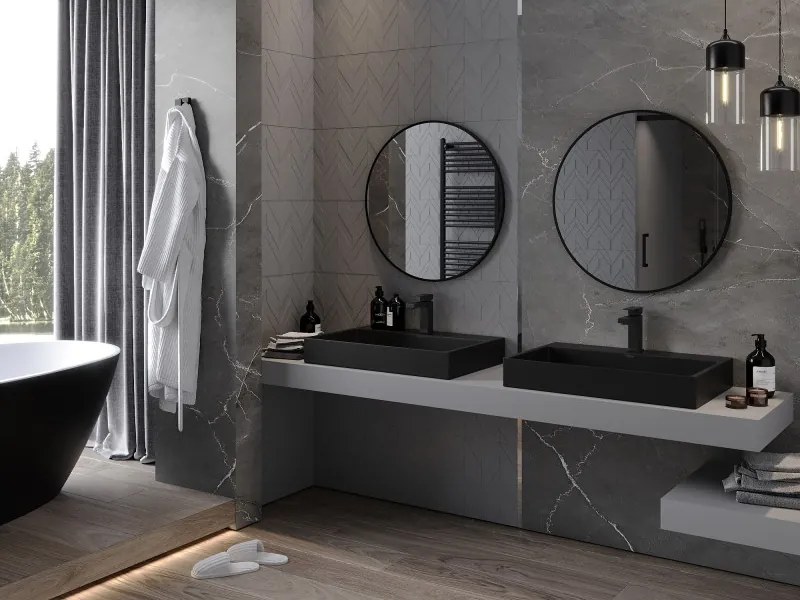 Mexen Loft okrúhle kúpeľňové zrkadlo 75 cm, čierny rám - 9850-075-075-000-70