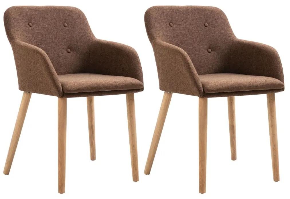 Jedálenské stoličky 2 ks hnedé látka a dubové drevo 248929