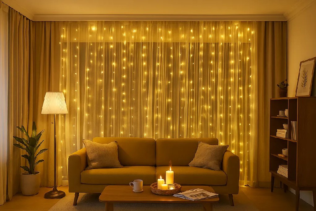 LED svetelný záves STAR RAIN 3x3 m, teplá biela