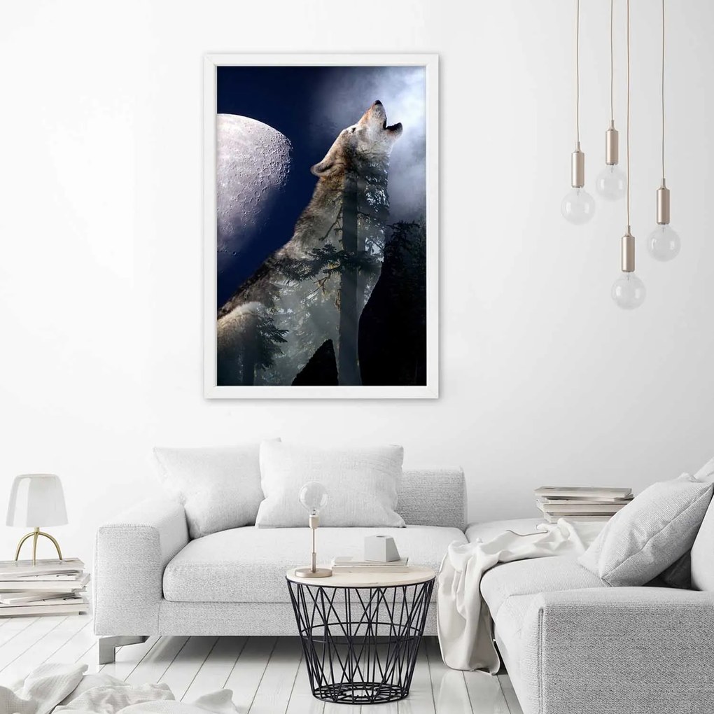 Gario Plagát Vlk vyje na mesiac Farba rámu: Bez rámu, Rozmery: 40 x 60 cm