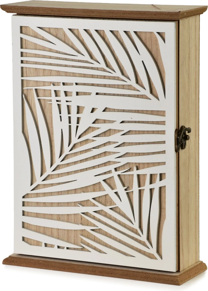 Drevená skrinka na kľúče STACY Palm 19,5x6,5x25 cm hnedá/biela