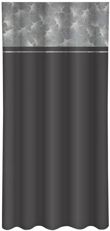 Dlhé čierno-šedé závesy so vzorom listov v elegantnom štýle