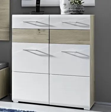 Komoda/botník Funny, dub strieborný/biela%