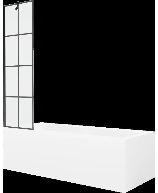 Mexen Cubik obdĺžniková vaňa 150 x 70 cm s obkladom a 1-krídlovou sprchovou zástenou 50 cm, Čierny vzor - 550315070X9505007077