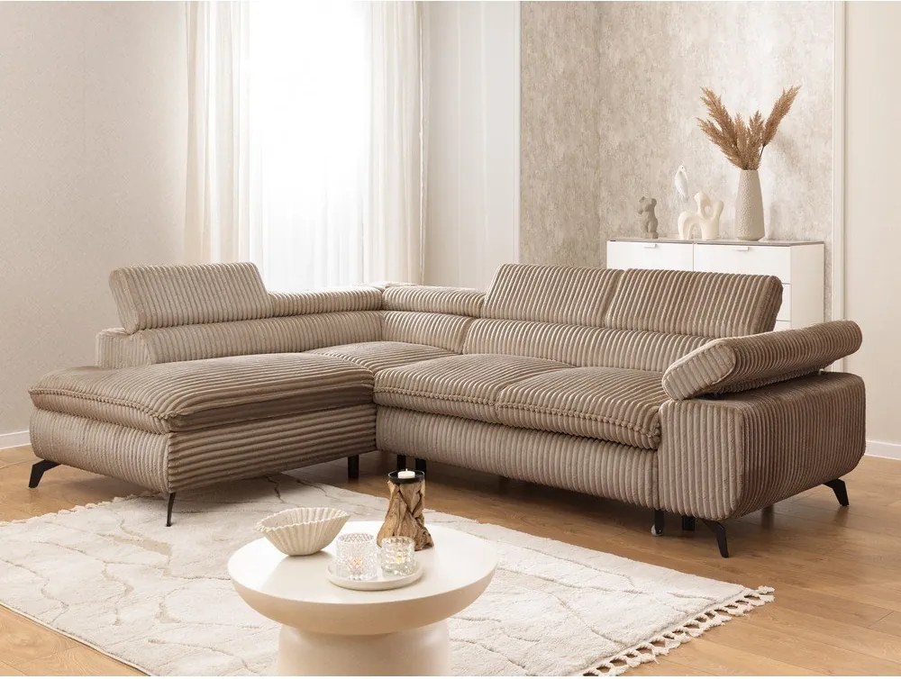 Hnedá menčestrová rohová pohovka (ľavý roh/do L) Marbeya – Ropez