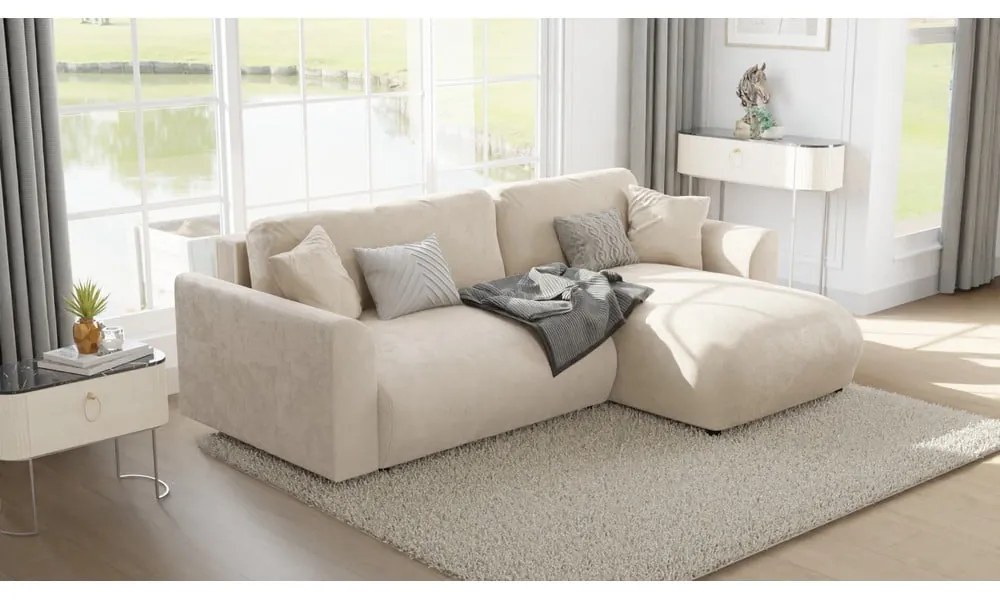 Béžová zamatová rohová pohovka (variabilná) Lorine – Ropez