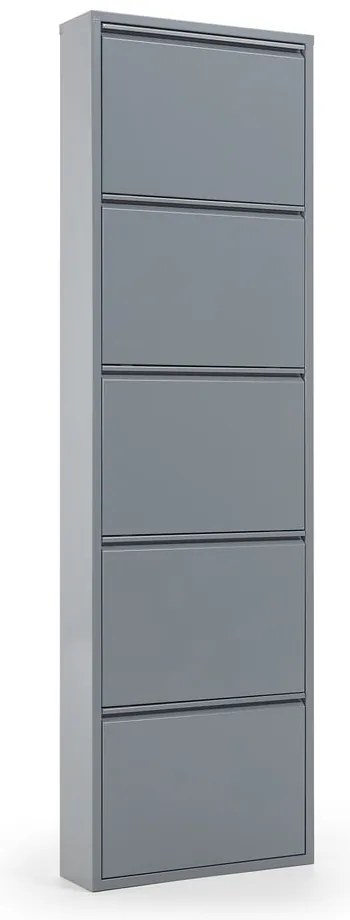 Sivá kovová skrinka na topánky s 5 výklopnými zásuvkami Kave Home Rox