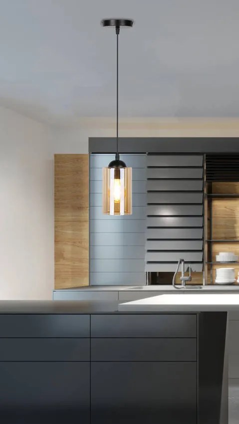 Candellux Čierno-hnedý závesný luster Bistro pre žiarovku E27 31-00569