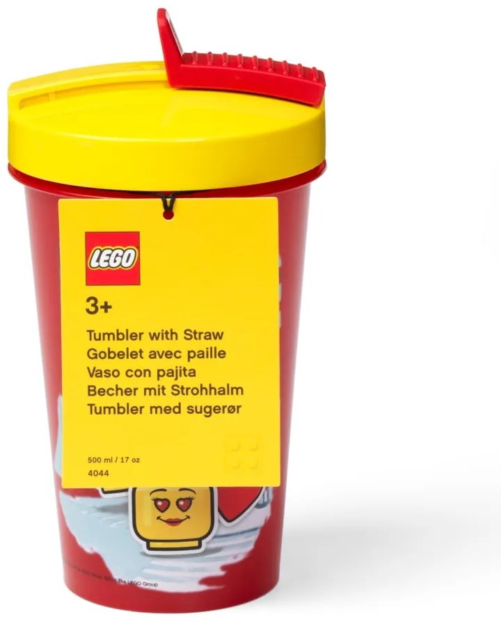 Červený téglik s žltým vekom a slamkou LEGO® Iconic, 500 ml