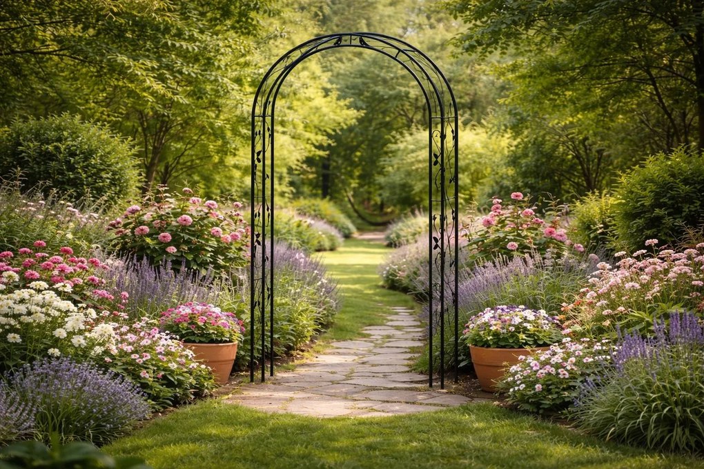 Kovový zahradní květinový oblouk BestBerg BBFA-10B / 260 × 134 × 38 cm / černá