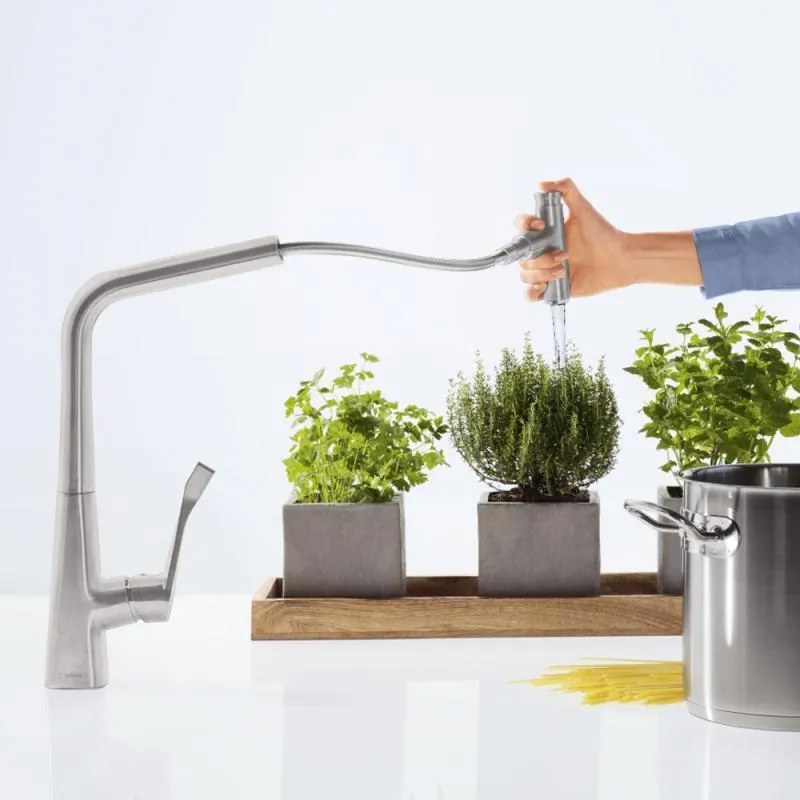 Hansgrohe M71, drezová batéria M7117-H320 s výsuvnou spŕškou, sBOX, vzhľad nehrdzavejúcej ocele, HAN-73816800