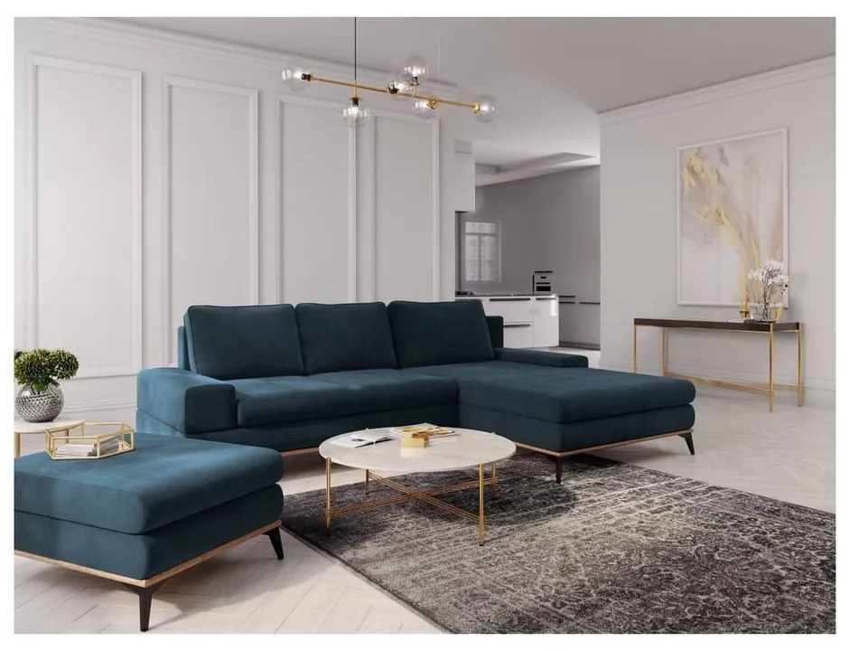 Petrolejovomodrá rozkladacia rohová pohovka Windsor & Co Sofas Planet, pravý roh