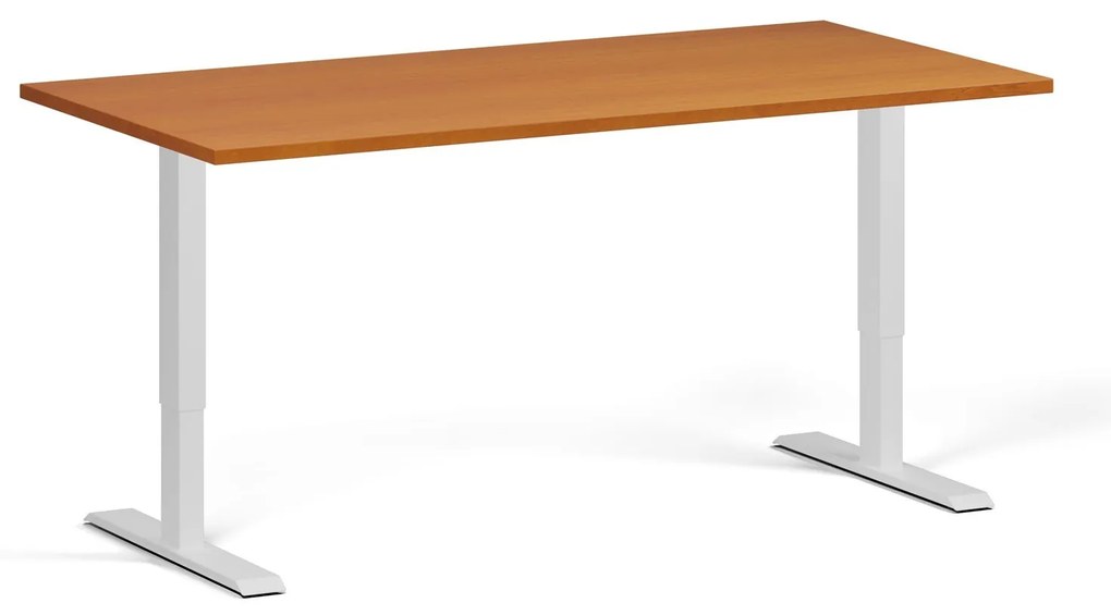 Výškovo nastaviteľný stôl, 160x80 cm, 1 motor, biela podnož, čerešňa