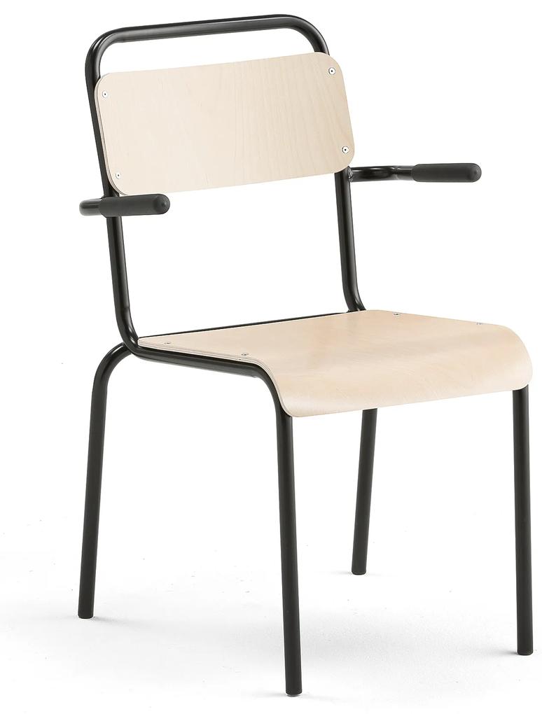 Jedálenská stolička FRISCO, s podrúčkami, čierny rám, brezový laminát