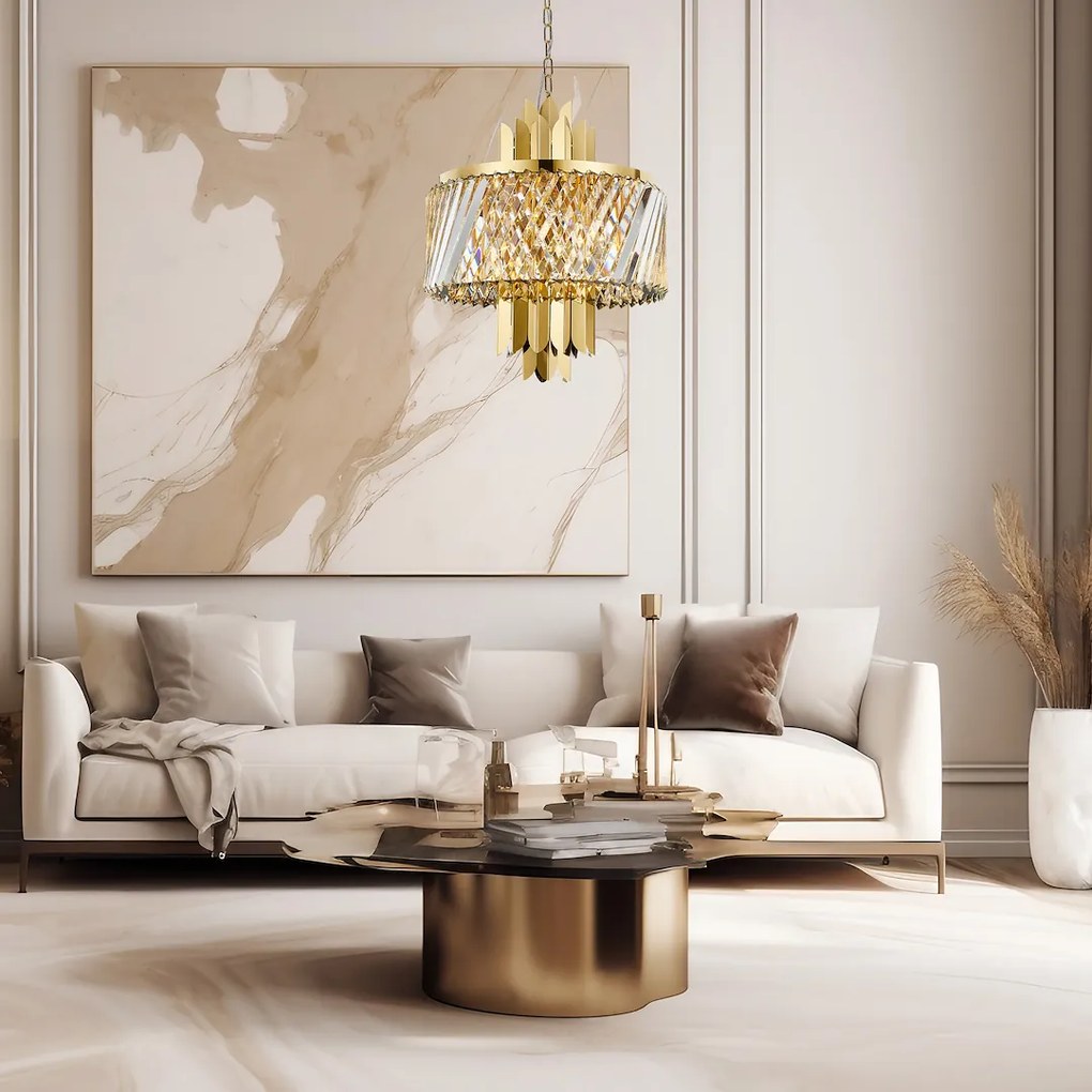 Luster Margot, 1x krištáľové/zlaté kovové tienidlo, (fi 43cm), g