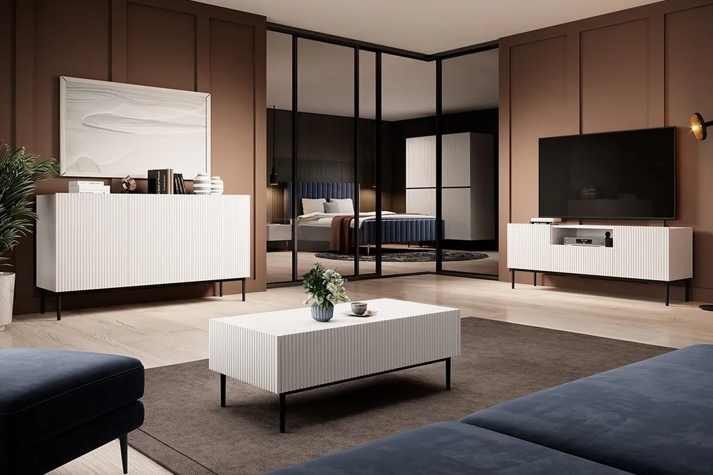 TV stolík Nicole 150 cm s otvorenou policou - biely mat / čierna