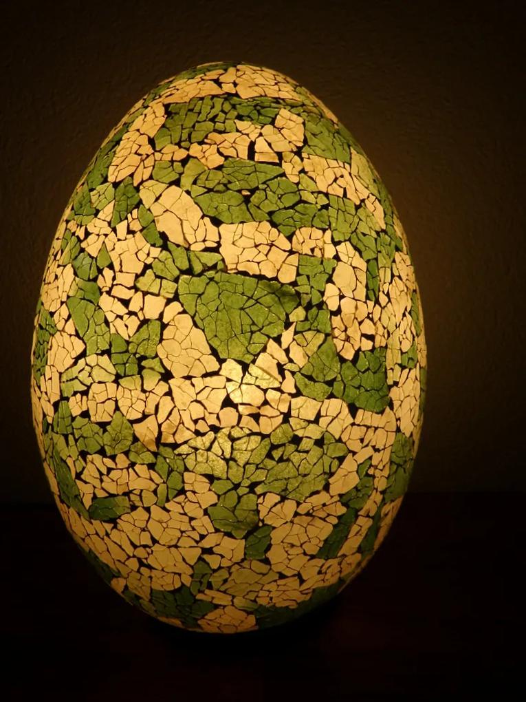 Stolná lampa zelená/biela  EGG , 35 cm,  ručná práca