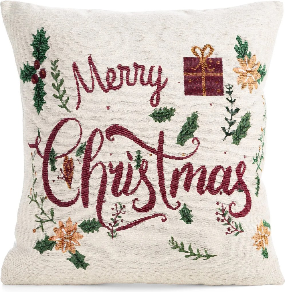 VIANOČNÁ DEKORAČNÁ OBLIEČKA NA VANKÚŠ MERRY CHRISTMAS 45X45 CM VZOROVANÁ