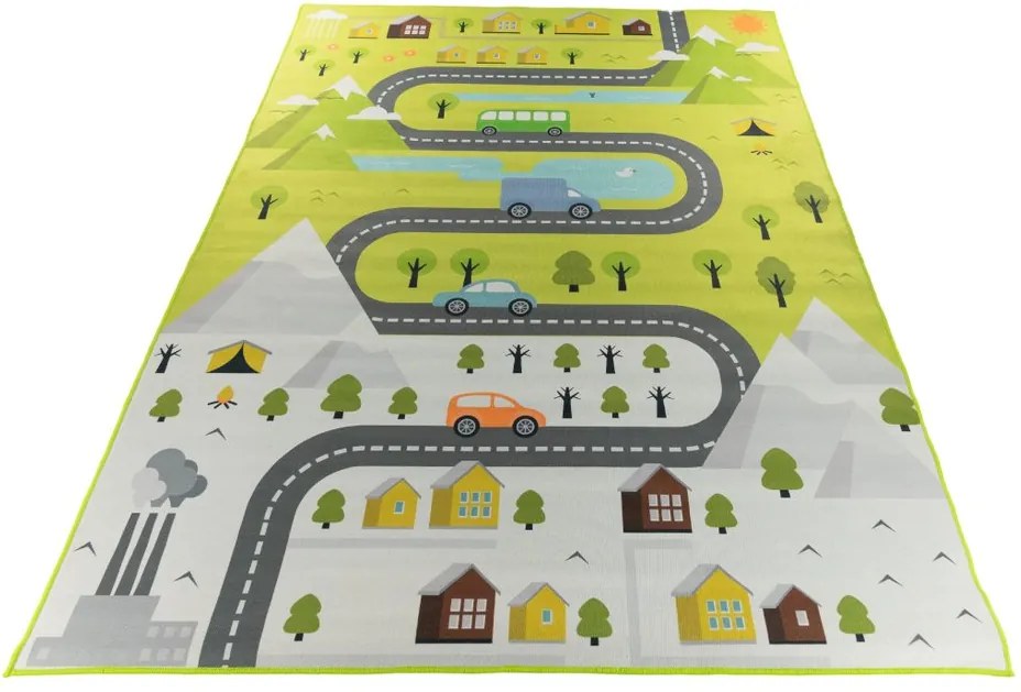 Detský koberec KIDS-35 Crystal Print sivý obdĺžnikový – hry a vozidlá Rozmer: 140x200 cm