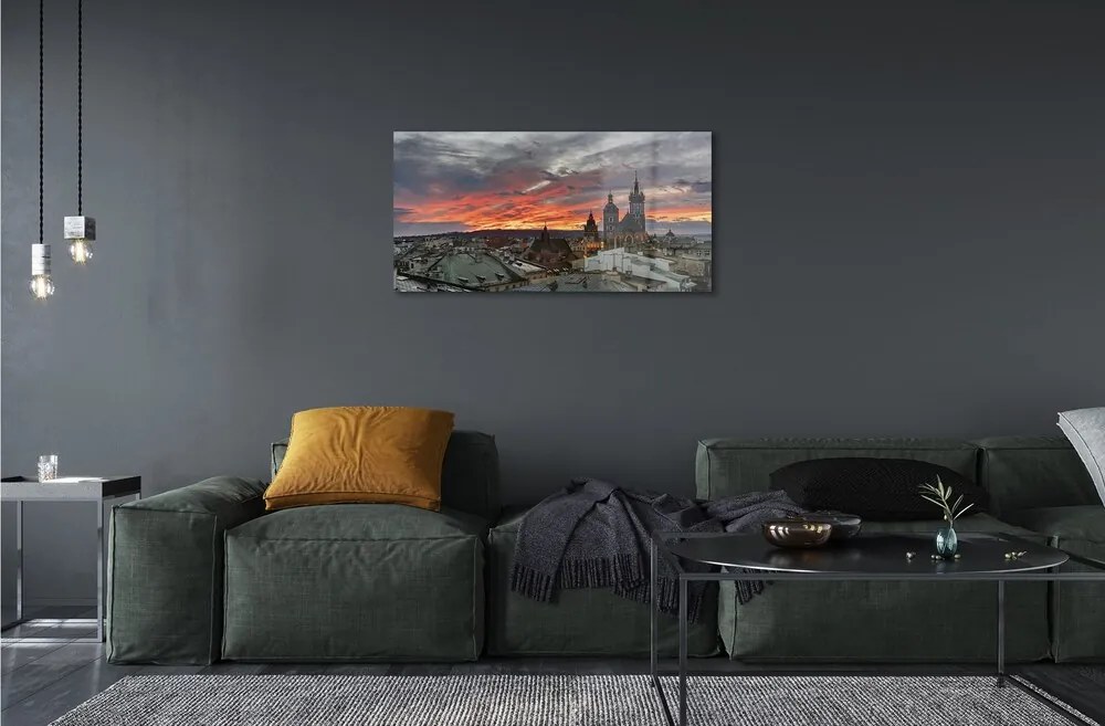 Sklenený obraz Krakow Sunset panorama 100x50 cm