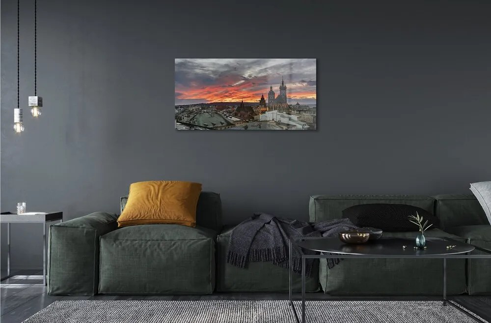 Sklenený obraz Krakow Sunset panorama 125x50 cm