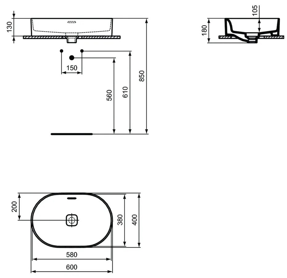 Ideal Standard Strada II - Umývadlová misa 600x400 mm, s prepadom, biela T360401