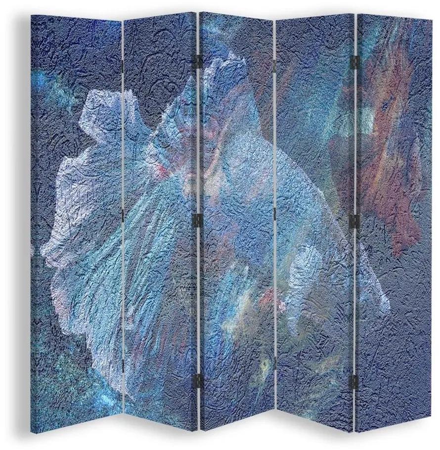 Ozdobný paraván, Tajná modrá - 180x170 cm, päťdielny, klasický paraván