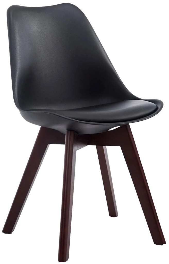 Stolička Borne V2 - plast / koženka, drevené nohy orech - Čierna